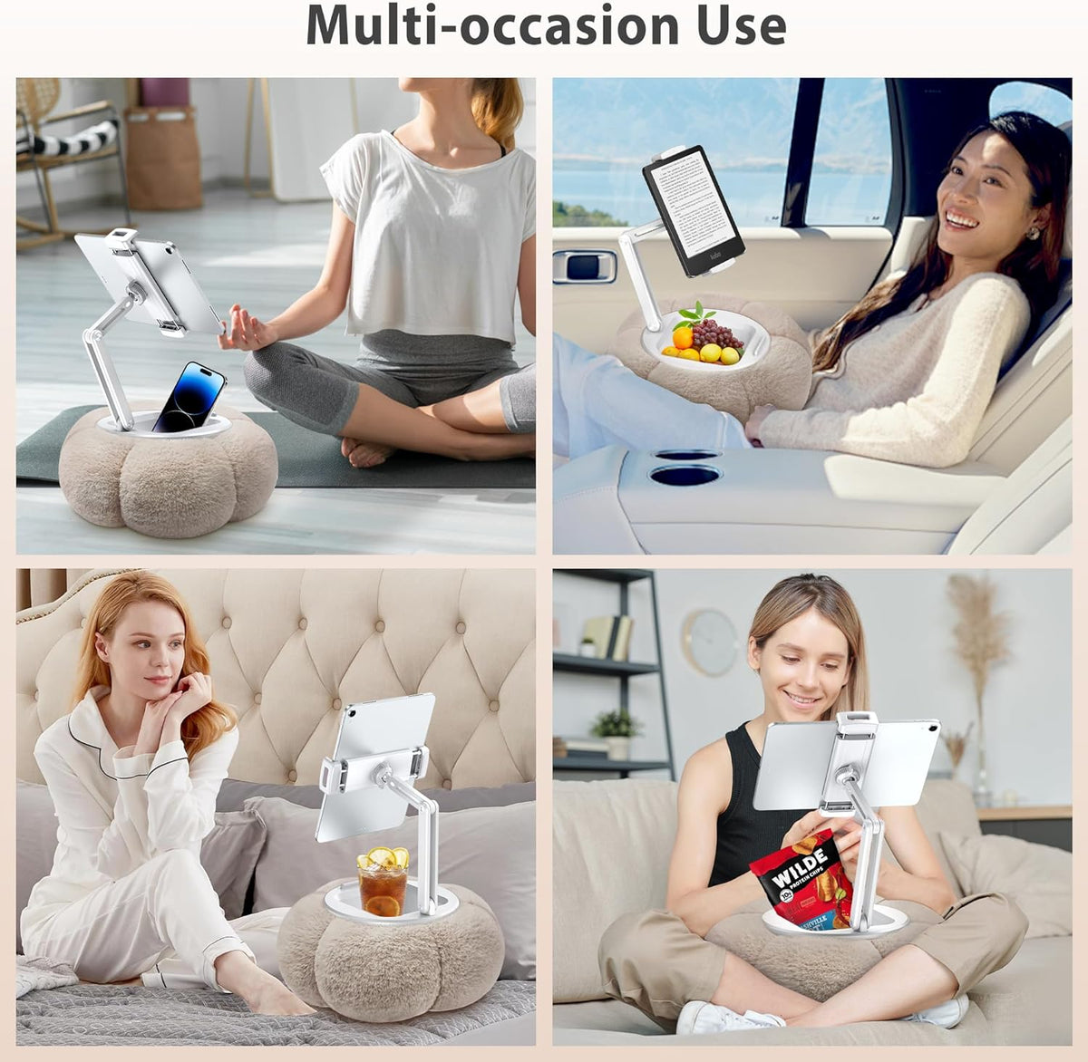 CreaDream Pumpkin Tablet Pillow Stand Holder for Kindle iPad, Adjustable Phone Pillow Stand for Lap Bed with Detachable Snack Bowl, Compatible with 4.7"-13" Tablet, iPad, iPhone, Samsung Tabs, Kindle