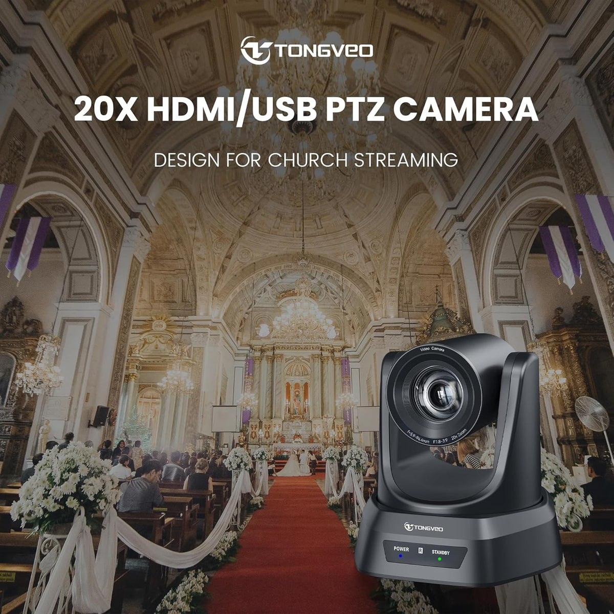 Conference Room PTZ Camera System with 20X Optical Zoom | 1080P 60fps HDMI USB Webcam for Church Streaming Online Video Conference| Compatible with Zoom, OBS | Easy Setup