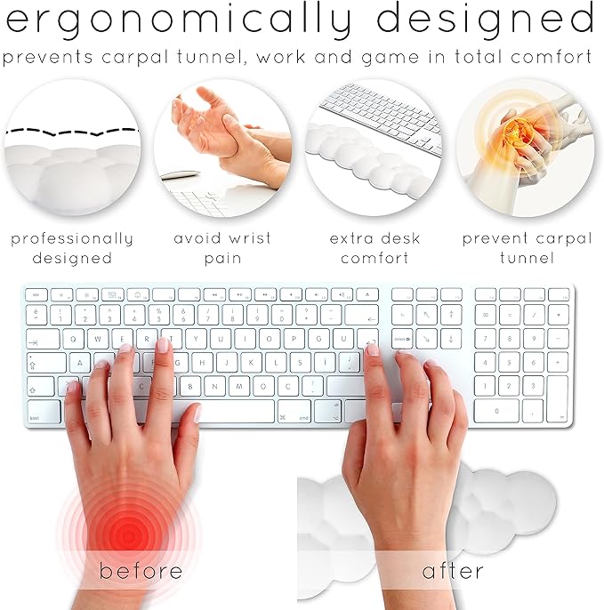 Qloud Cloud Wrist Rest Keyboard Wrist Rest for Computer Keyboard Pad Cloud Keyboard Wrist Rest Wrist Pad for Keyboard Memory Foam Non Slip Base Comes with Mouse Pad - Soft Gray