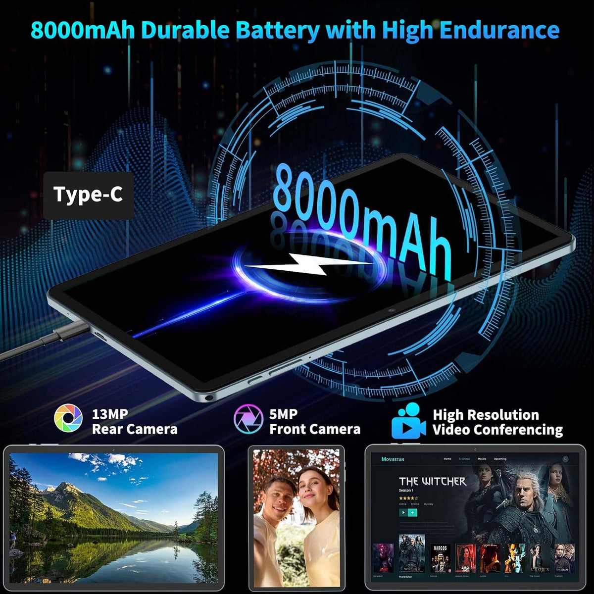 2025 Android 15 Tablet with Keyboard, 24GB+128GB+2TB Expand, 10.1 Inch Octa-Core 2-in-1 Tablets with 5G/2.4G WiFi, 8000mAh, BT5.0, GMS Certified, with Mouse, Case, Stylus, Split Screen(Black)