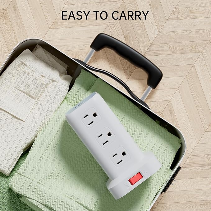 Power Strip with 12 Outlets 4 USB (1 USB C), 16.5Feet Extension Cord with Multiple Outlets, Charging Station, Power Strip Tower, Home Office Desk Supplies