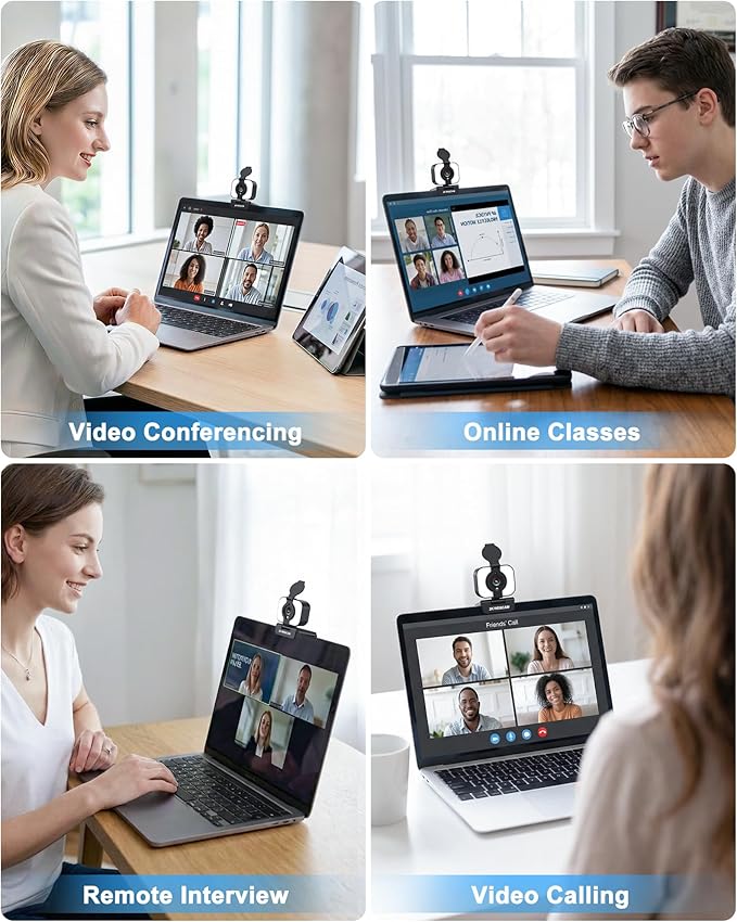 Atatat 2K QHD Webcam for PC with Microphone & Light & Privacy Cover Web Camera for Desktop Computer Laptop & MacBook Integrated Autofocus & Noise Canceling Mic for Zoom Meetings S