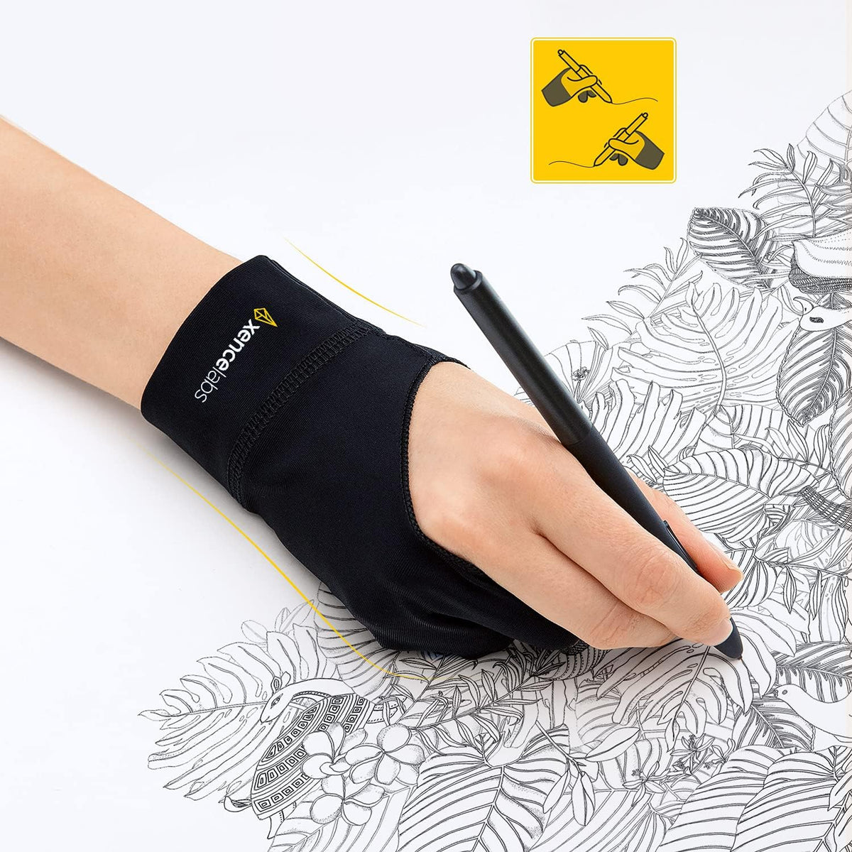 XENCELABS Drawing Glove, Breathable Artist Glove for Drawing Tablet, Two Fingers for Left Right Hand Black Size S