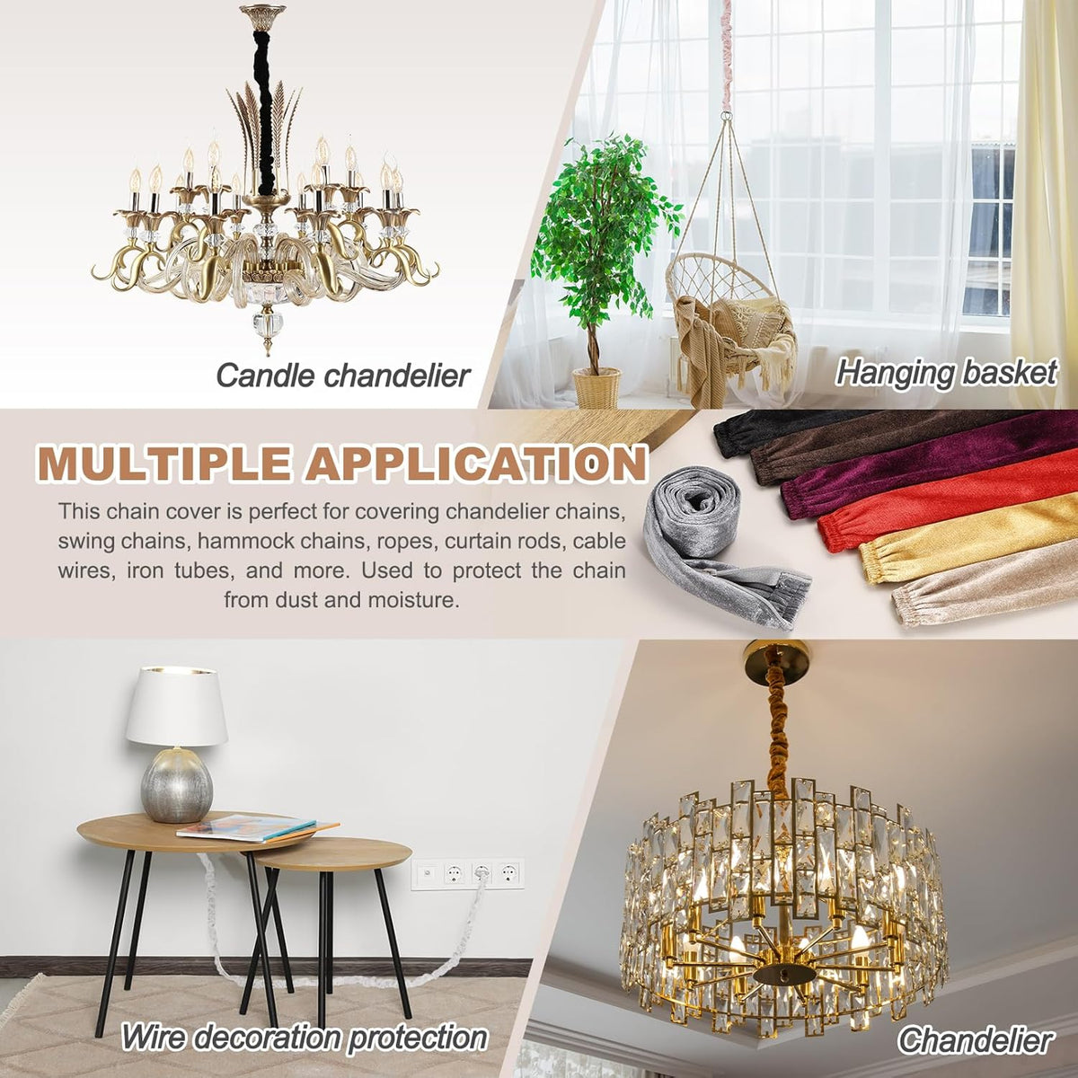2ft 2 PATIKIL Chandelier Chain Cord Cover, Pcs Velvet Cloth Fabric Chain Sleeve Decorative Cord Covers for Chandelier