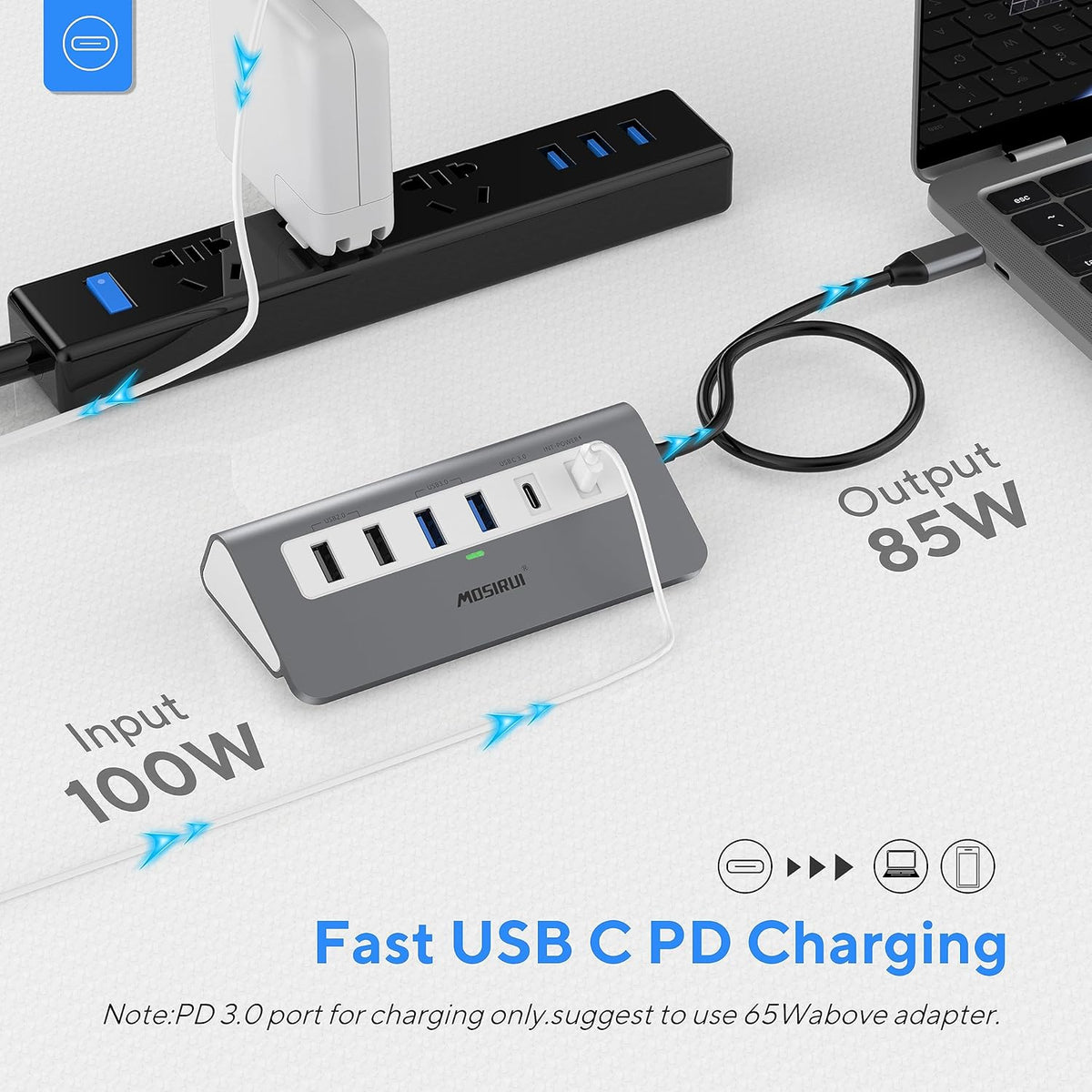 USB C Hub Multiport Adapter,Mosirui 9-in-1 USB-C Docking Station with 4K HDMI,5Gbps Type C 3.0,USB-A3.0/2.0,100W PD, SD/TF for MacBook/Pro iPad/Dell/HP/Desktop/Laptops(50CM)