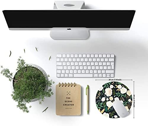 Round Mouse Pad, Floral Mouse Pad, Washable Mousepads with Lycra Cloth, Non-Slip Rubber Base Small Wireless Mouse Pads for Office Laptop, Flowers