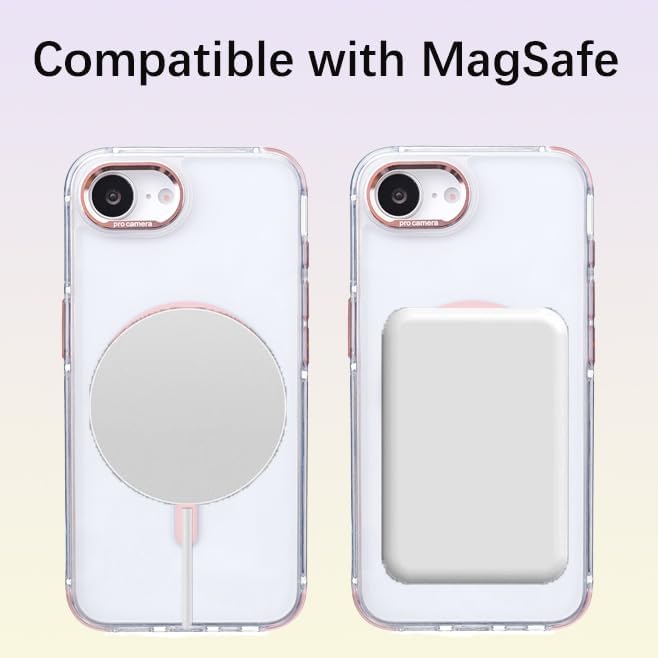 for iPhone 16e Case with Adjustable Phone Lanyard Strap, Compatible with MagSafe, Shockproof Military-Grade Protection, Magnetic Phone Case, Classic Clear Pink Hybrid Case, Yellowing Resistant