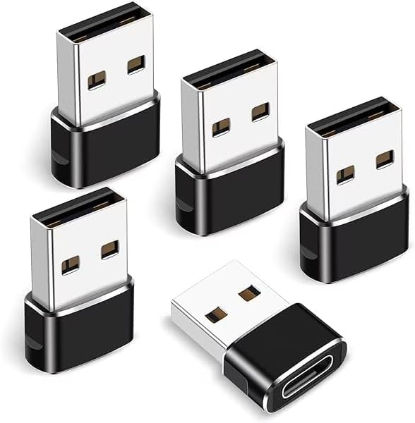 USB C to USB Adaptor 5 Pack,USB to USB C Adapter,Type C Male to A Female Charger Converter Kit Connectors for Laptops, Phones, Tablets, Computers, Electronics