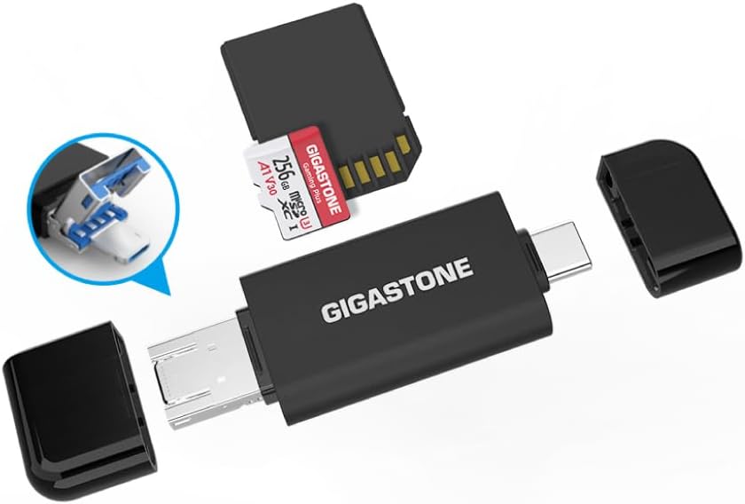 Gigastone 5-in-1 iPhone16/15, SD Card Reader, USB-A/USB-C Card Reader, Dual Slot for SD/Micro SD/SDHC/SDXC, Compatible