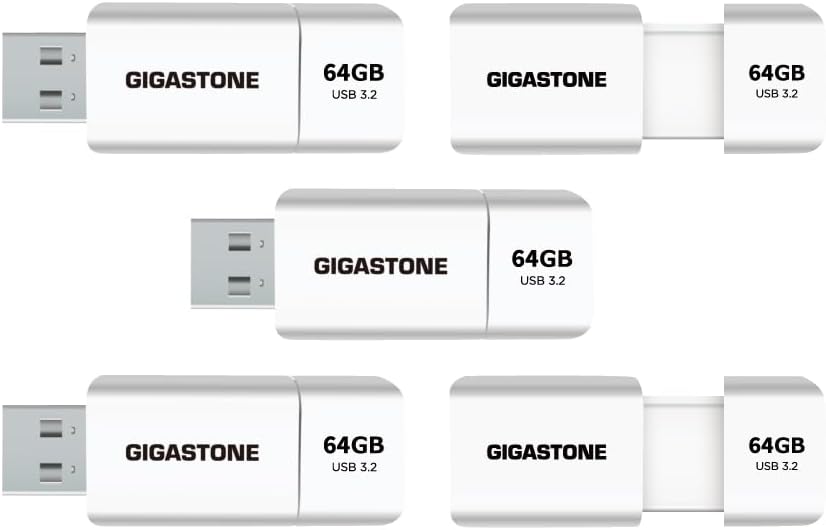 GIGASTONE 64GB Flash Drive (5 Pack) Z60 USB 3.2 Gen 1, 100MB/s Ultra Fast, Retractable Capless Slider Design, Data Storage, Backup for PC/Mac/TV/Car Audio, USB 2.0/3.0/3.1 Compatible