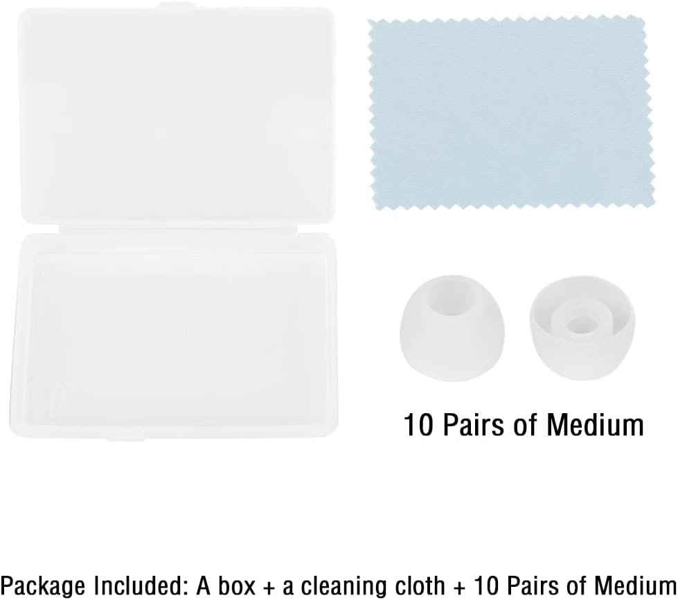 10 Pairs Silicone Medium Replacement Ear Tips - Eartips for In-Ear Headphones - Rubber Tips Earbud Covers - Earbud Cap (White)