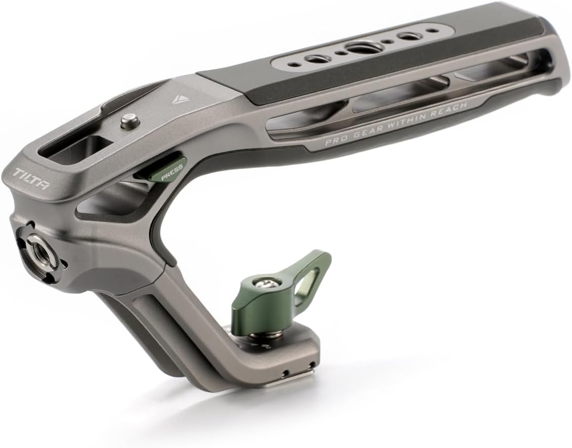 Tilta Xeno Top Handle for Filmmakers & Cameras - Titanium Gray | Aluminum Alloy and Silicone Build | 1/4″-20 w/Locating Points | Safety Release Pin | Comfortable Handling (Cold Shoe)