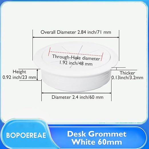 BOPOREAE 2 Pcs Desk Grommet 2-3/8" (60mm), Desk Hole Cover for Cables