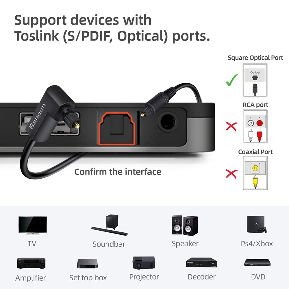 90 20 360 Degree Optical Audio Cable feet, Slim Digital Audio Optical Cable, Degree Right Angle Fiber Optic Toslink