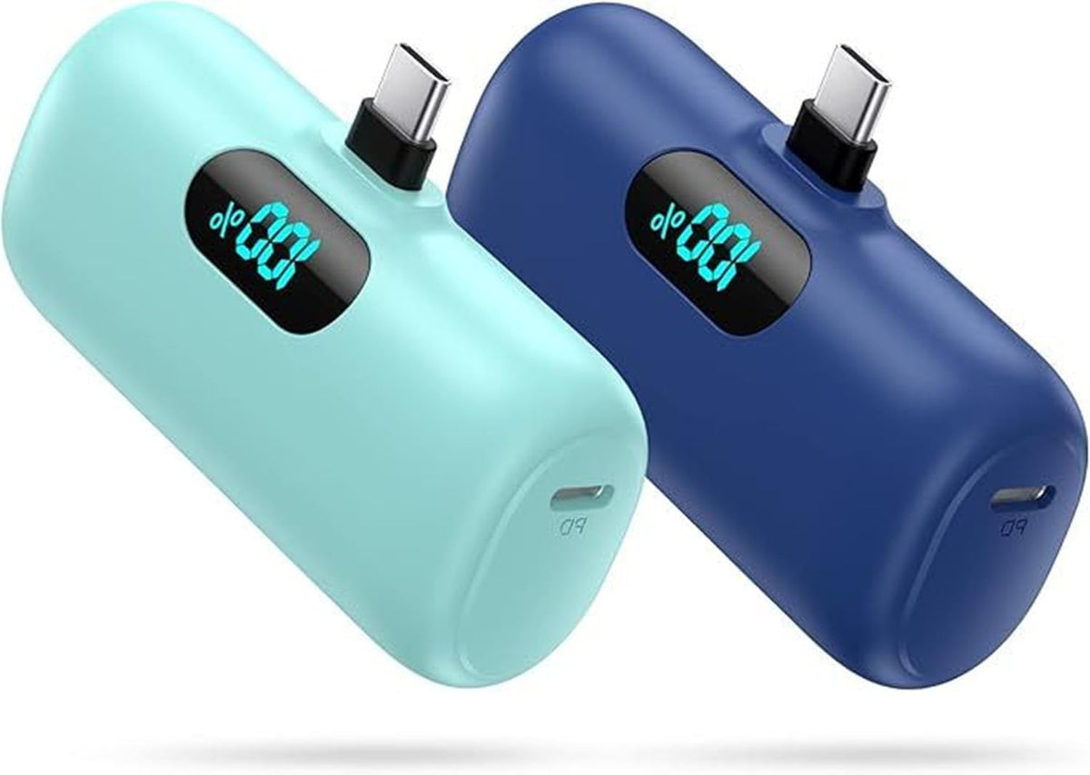 [2 Pack] Samll Portable Charger for iPhone 16/15 Series, 5000mAh 3A PD USB C Power Bank, Mini LCD Display Battery Pack Compatible with iPhone 16/16 Plus/16 Pro/15 Pro Max,Samsung,Android/Moto/LG etc