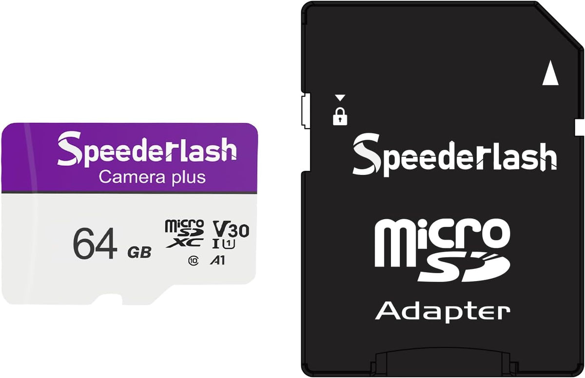 Micro SDXC Memory Card 64GB, Speederlash Camera Plus TF Card with Adapter, Up to 90MB/s Read Speed, 4K UHD&5K Video Support, U1 V30 A1 Rated, Waterproof, for Security Camera, Dashcam, Drones