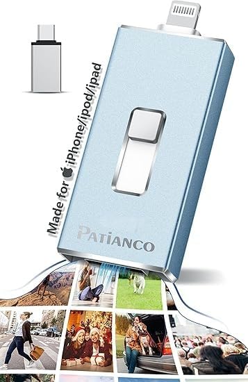 Patianco Apple MFi Certified 512GB iPhone/iPad USB Flash Drive, Lightning Connector, USB 3.0, 100/625 MB/s Read/Write, Portable Photo Stick for iPhone/iPad/Computer, Blue