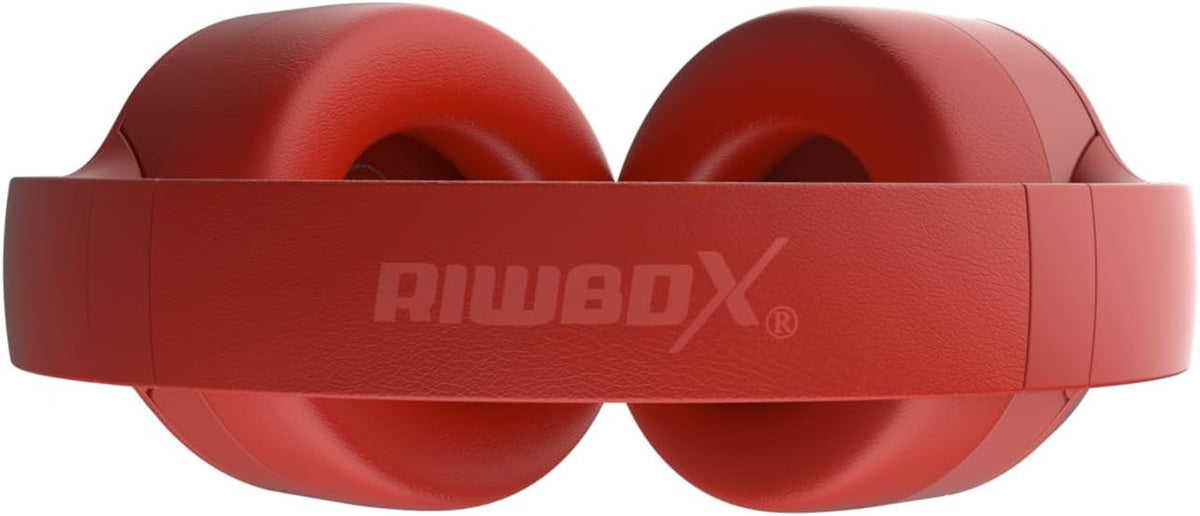 Riwbox Hybrid Active Noise Cancelling Headphones, Wireless Over Ear Bluetooth Headset, 60H Playtime, High-Fidelity, Foldable, Comfort&Immersion for Work/Commuting (Red)