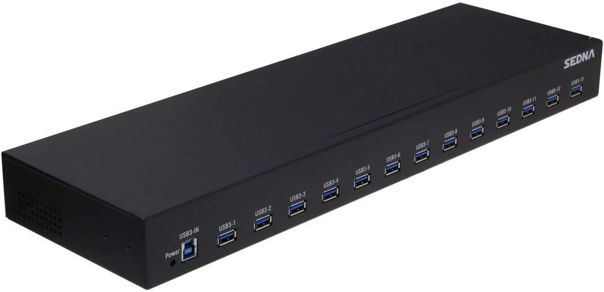 SEDNA - 19 Inch 1U Rack Mount 13 Port USB 3.2 Gen I Hub (5Gbps) - with 5V 10A AC/DC Adapter