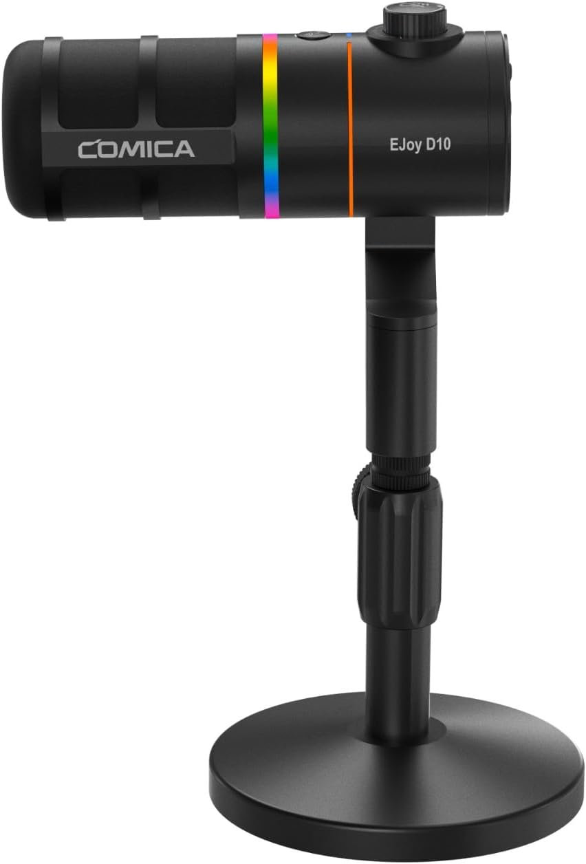 COMICA EJoy D10 D USB/XLR Dynamic Microphone with RGB Lighting &CalMix Denoise &Mute Button- Studio-Quality Cardioid Mic with Desktop Stand for Gaming, Streaming, Podcast,YouTube(PC/PS5/Xbox/Mac)Black