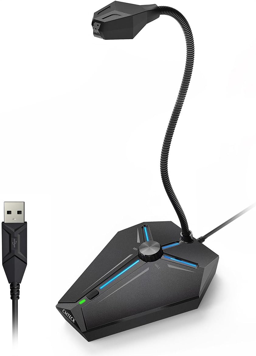 CMTECK Computer Microphone, G006Plus USB Desktop Condenser PC Laptop Mic, Mute Button with LED Indicators, Compatible with Windows/Mac (with Volume Knob)
