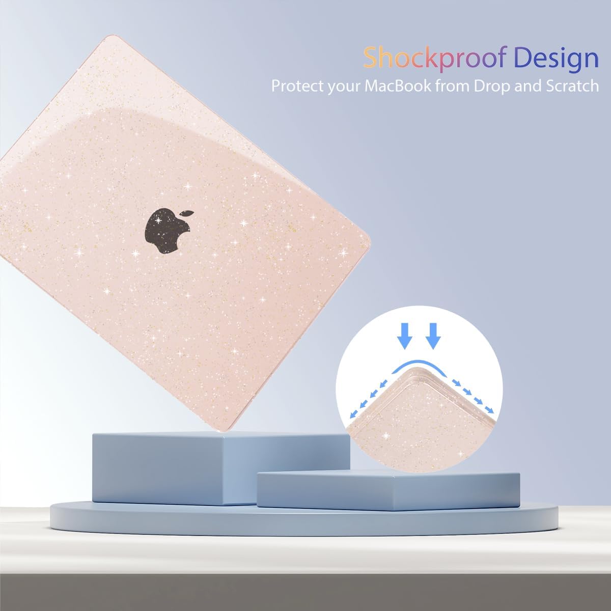 Teryeefi for MacBook Air 15 inch Case M4 M3 M2 Chip 2025 2024 2023 Release A3241 A3114 A2941 Model with Keyboard Cover + Type C Adapter for 15 inch MacBook Air Sparkly Case, Glitter Cheey Pink
