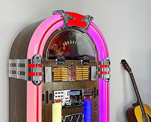 Arkrocket Saturn V Full Size Jukebox Vinyl Record Player Bluetooth USB SD CD Player Radio Retro Turntable Classic Jukebox 51 inch (Saturn V - Dark Oak)