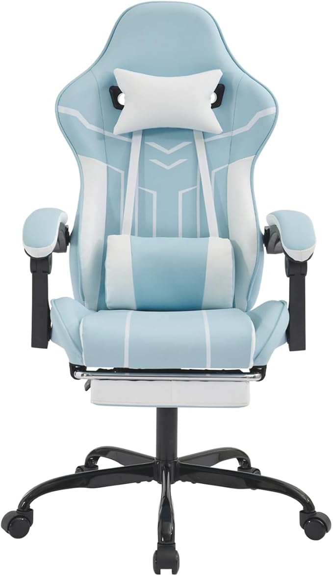 Blue 360° Swivel Gaming Chair Ergonomic Heavy Duty 330lbs Office Chair with Footrest and Massage Lumbar Support Height Adjustable High Back Reclining Gamer Chair with Headrest (Blue)