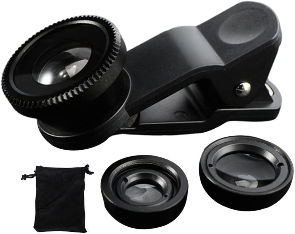 Phone Fisheye Lens 3in1 Wide Angle Fish Eye Macro Lenses Clip-on Universal Lens Black Lens Attachments