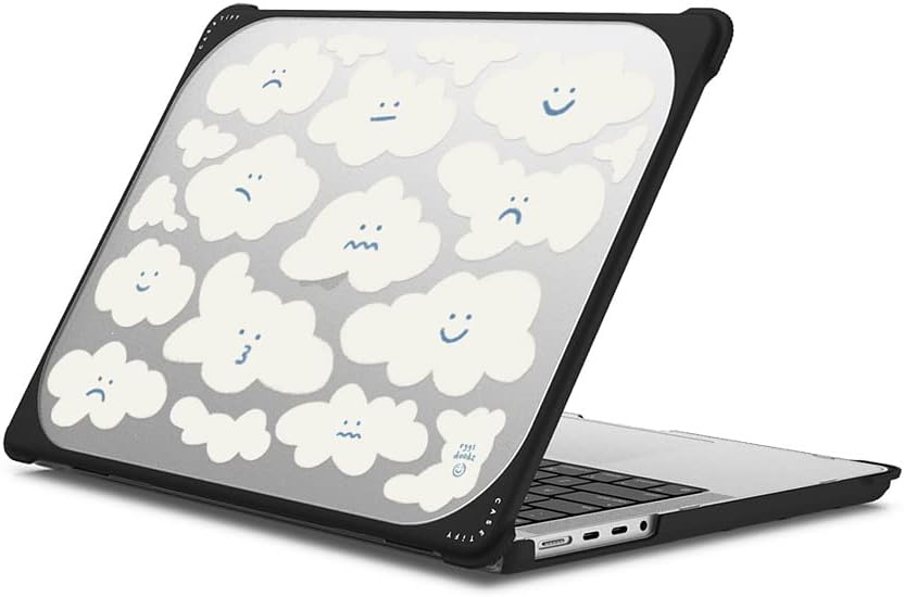 CASETiFY Bounce MacBook Pro 16-inch (M3/M4) Case [Enhanced Protective Corner Design/Ventilation Cutouts/Anti-Slip Grip] - Cute Clouds by Eggsdoodz - Clear Black