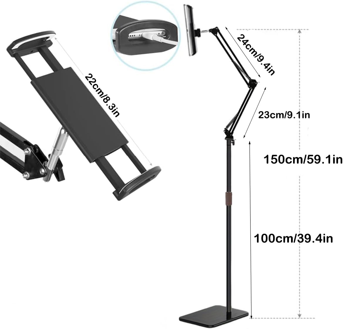 Hosann Century Holder[59Height 360 4.7-12.9 Tablet Floor Stand Adjustable] Rotatable Metal Tablet Stand,with Heavy Duty