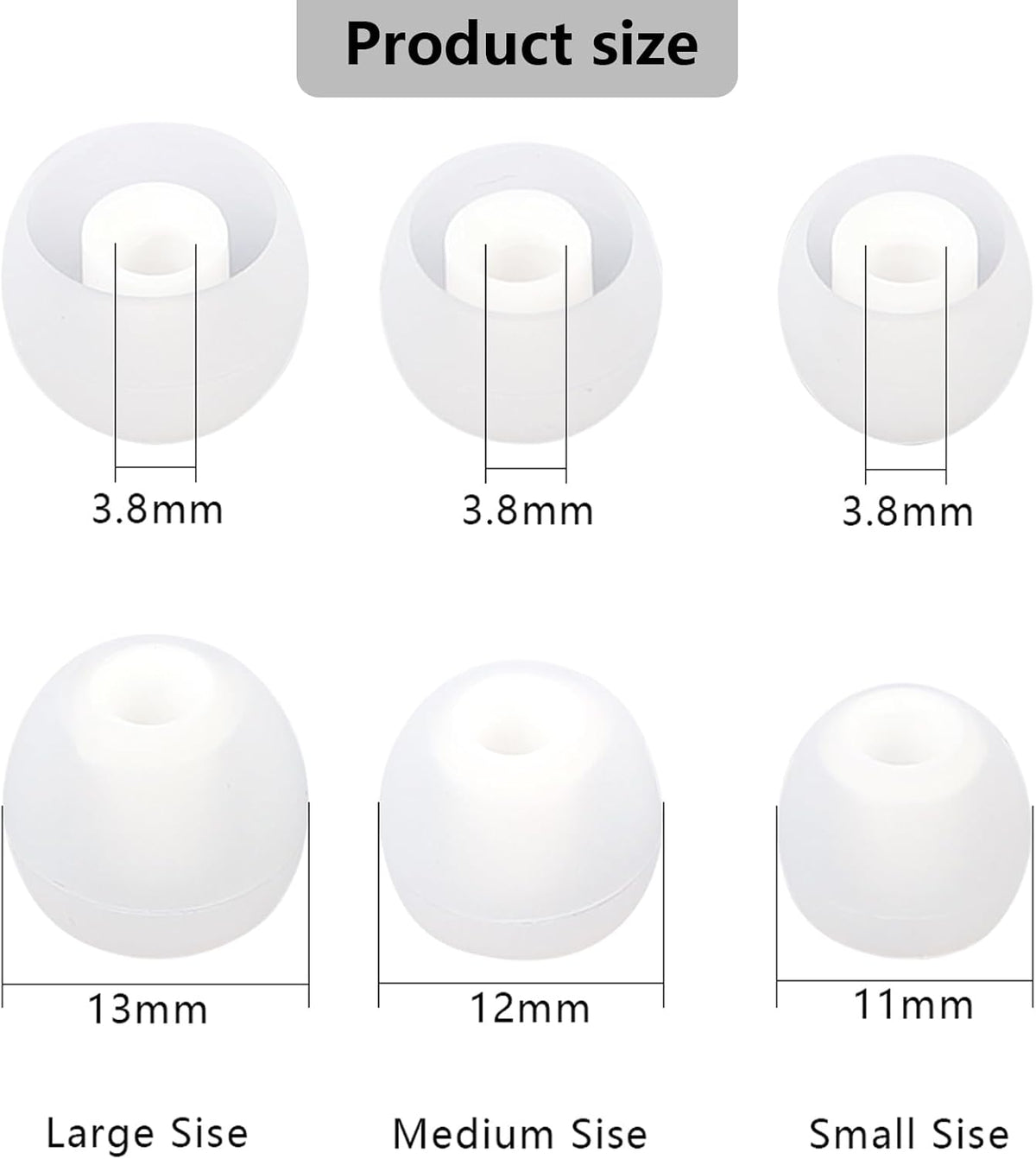 Earbud Replacement Tips Silicone Earbud Tips Ear Tips Fit for in-Ear Headphones (Inner Hole 3.8mm -5.1mm) Earbud Rubber Tips Earbud Covers 9 Pairs