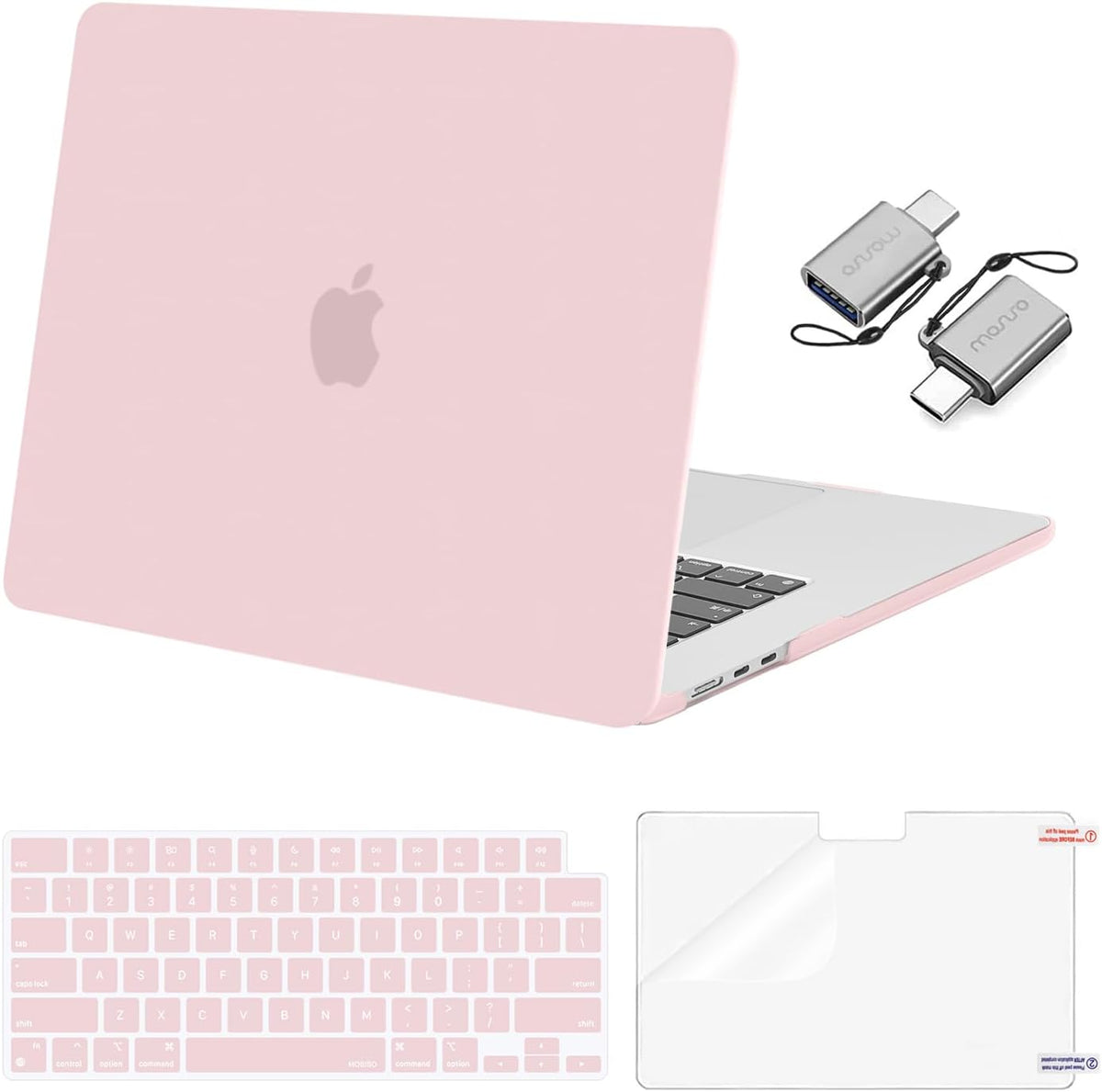 MOSISO Compatible with MacBook Air 13 inch Case 2025 2024 2023 2022 M4 A3240 M3 A3113 M2 A2681, Plastic Hard Shell&Keyboard Cover&Screen Film&Type C for MacBook Air 13.6 inch Case, Baby Pink