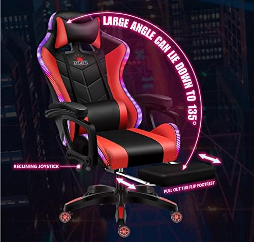 Gaming Chair with 7-Point Massage Function Ergonomic Computer Chair with Footrest and Lumbar Support Video Gaming Chair with RGB Lights and Speakers Adjustable Backrest Swivel ChairPink