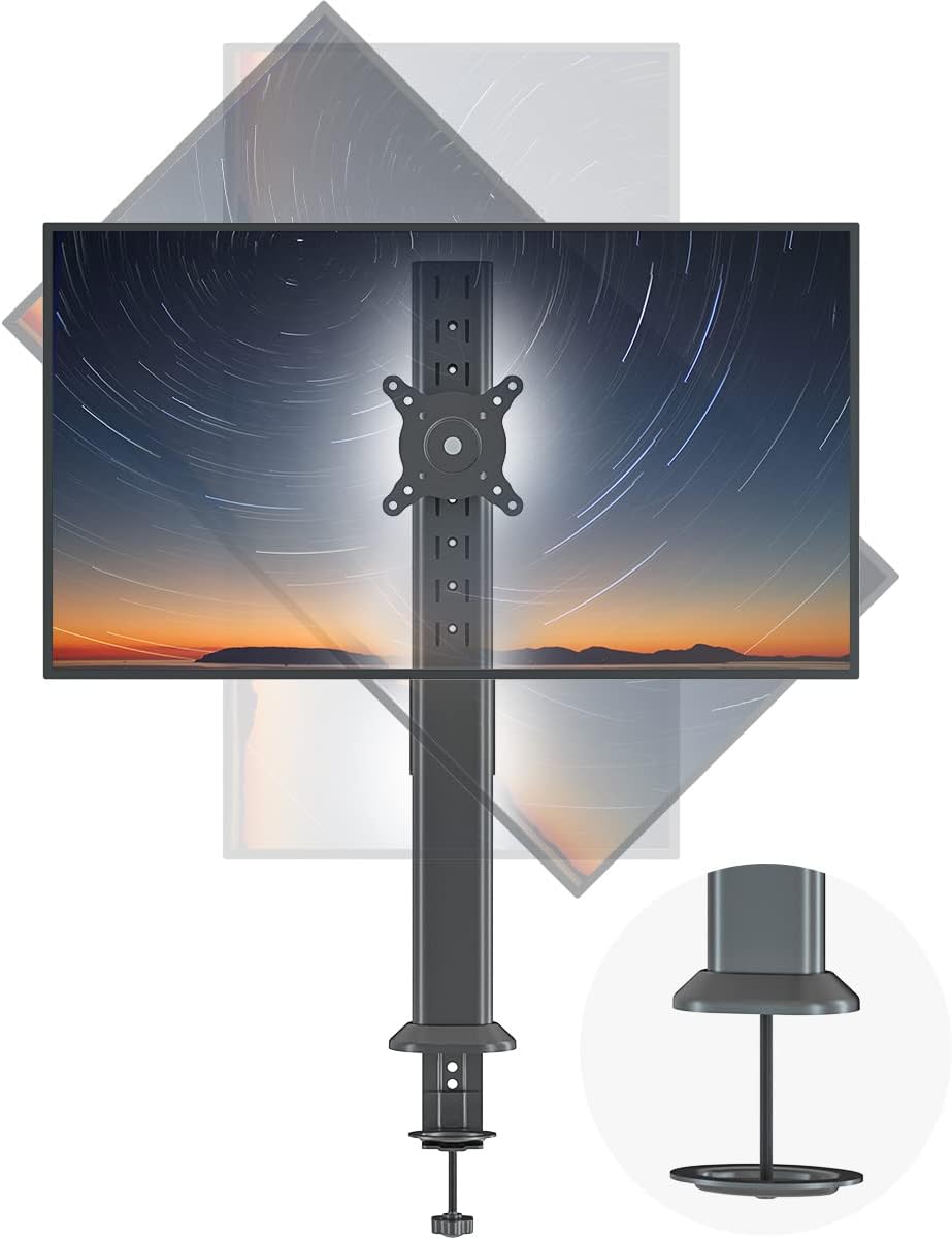 Hemudu 27 inch 42 inch 77lbs, Single Tall Desk Monitor Arm Mount Stand Fit for to Flat Curved Computer Screen