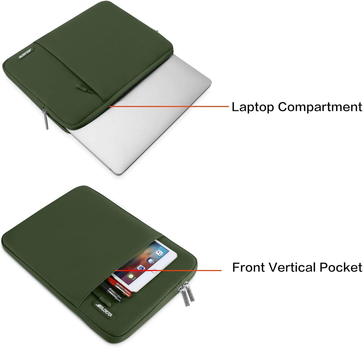 MOSISO Laptop Case 13.3 inch, 13-13.3 inch Laptop Sleeve Compatible with MacBook Air/Pro 13 / Pro 14, HP Dell ASUS Lenovo Notebook, Polyester Vertical Computer Sleeve Bag with Pocket, Army Green
