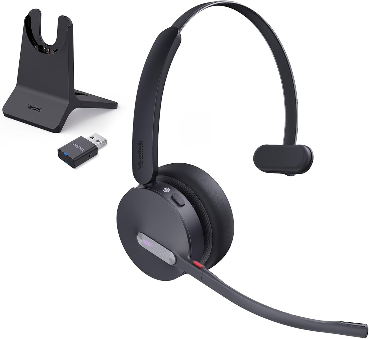 Yealink WH64 Hybrid DECT& Bluetooth Wireless Headset, 492ft Range Mono Teams UC Headphones with DECT Dongle & Charging Stand, 3X Mic, 26H Talk Time,Portable Single Headsets for PC,Cellphone,Laptop