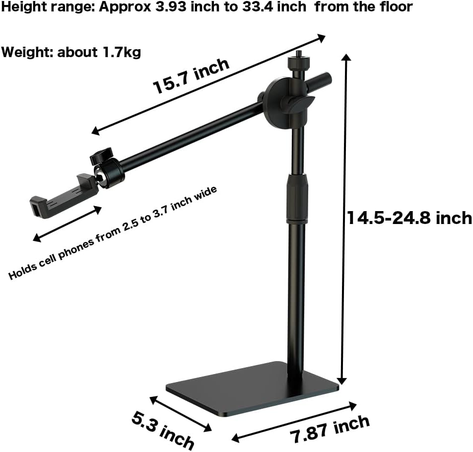 HVAYING Overhead Phone and Camera Mount Stand for YouTube Live Video Cooking Makeup and Crafts - Compatible with iPhone