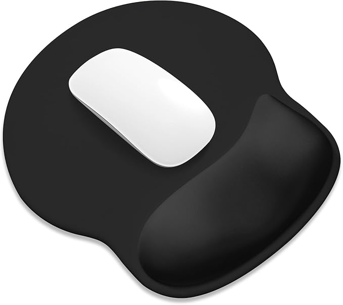 ITNRSIIET Ergonomic Mouse Pad with Wider Memory Foam Wrist Rest +17% - Curved Cushion Reduces Pressure 20%, Pain Relief, Non-Slip, Smooth, Cute Colors, 9.85 x 9 in, Black