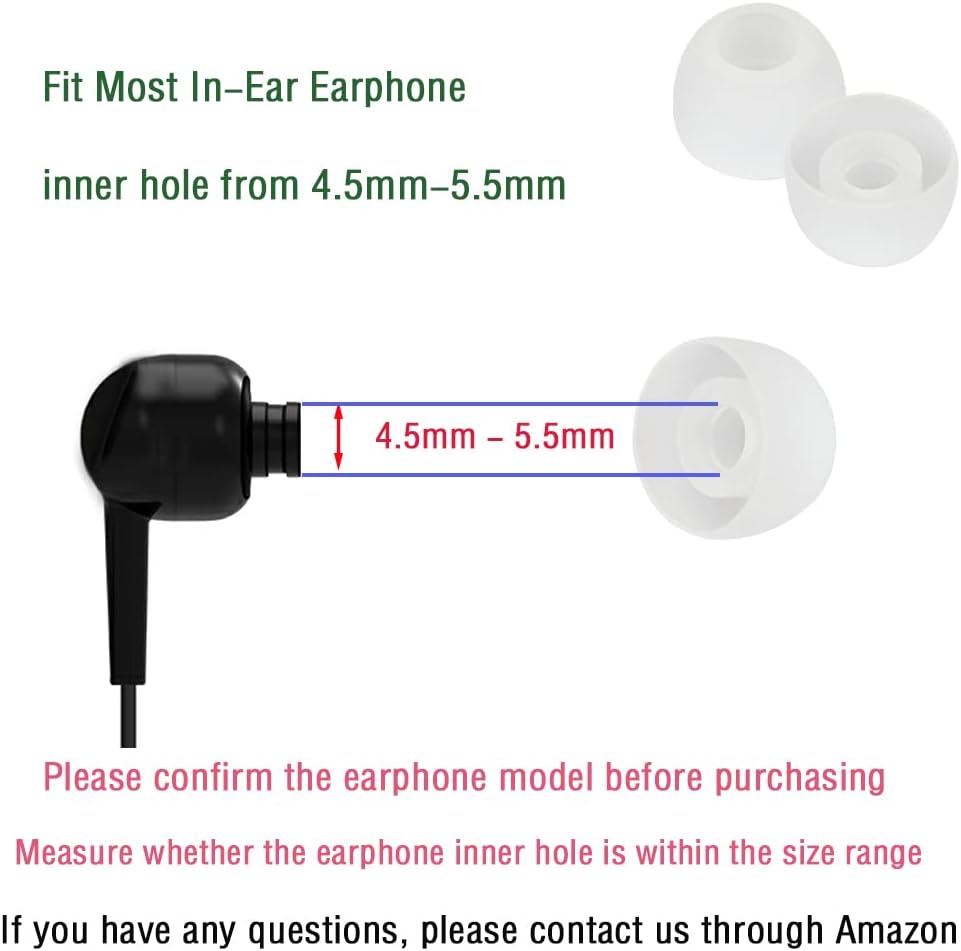 10 Pairs Silicone Medium Replacement Ear Tips - Eartips for In-Ear Headphones - Rubber Tips Earbud Covers - Earbud Cap (White)