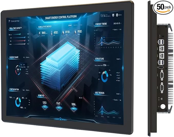 YEYO 15.0 Industrial Computer Touch Screen 10 Point Touch Industrial Computer Resolution 1024 * 768 450nit RJ45*2 USB*4 com*2 HD*1 WiFi+BT(7300U/8+256)