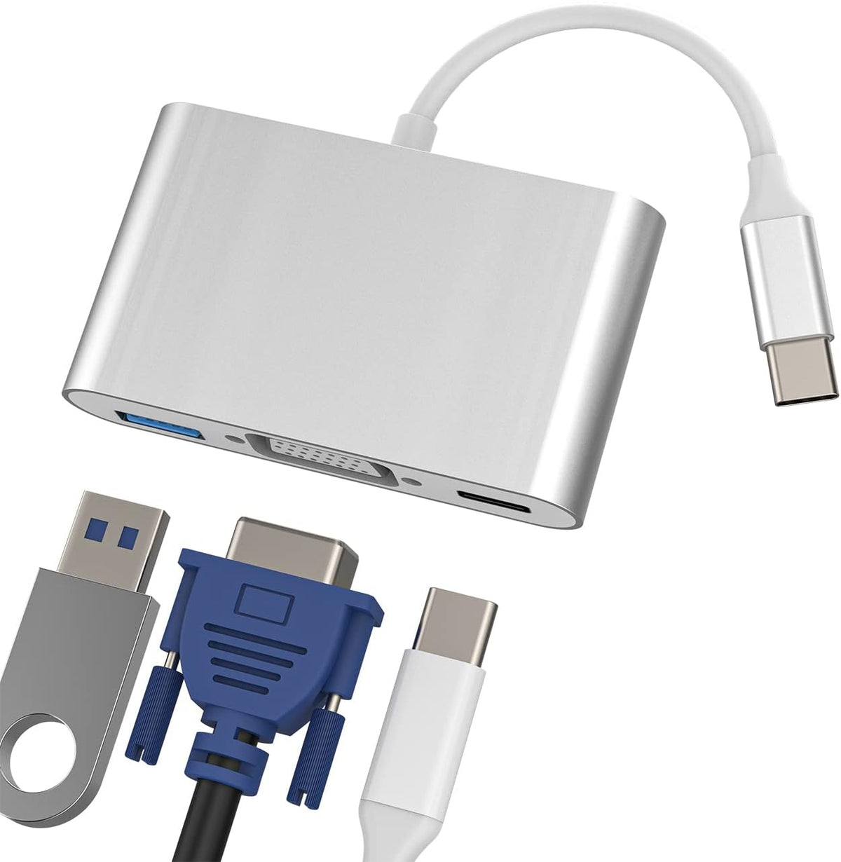 HOYULLI 3.0 IPhone15 USB C to VGA+USB-A+Type-C Adapter Thunderbolt OTG Cable Accessories for TV Splitter Digital AV