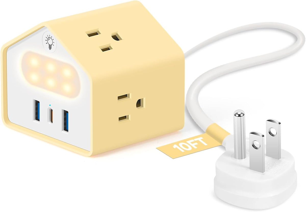 GLCON 20W 4 3 Handy Power Strip with Night Light - Yolk-Yellow Power Strip Surge Protector - USB C Charging Station