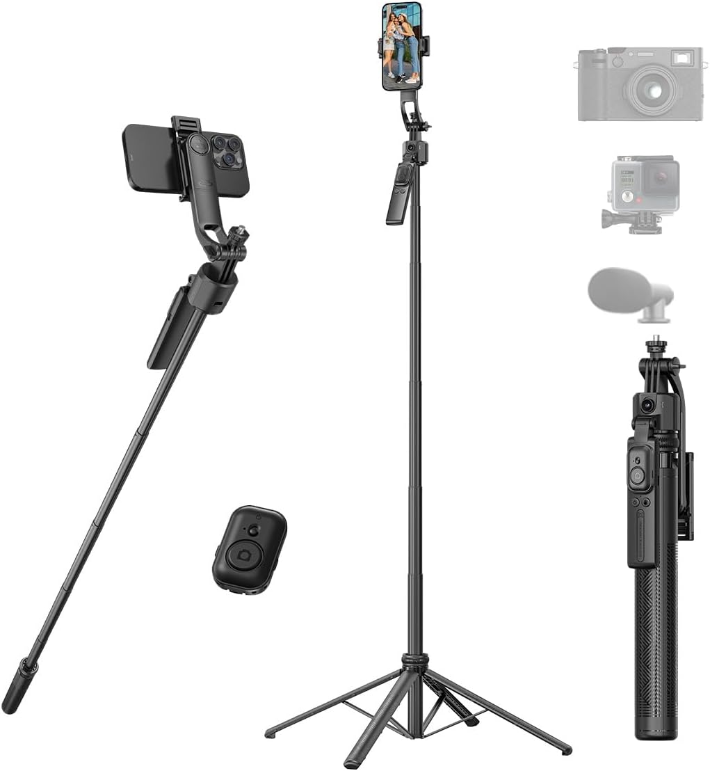 AI Face Tracking Tripod with Remote 360° Auto Rotation Selfie Stick Tripod for iPhone Extendable to 65" 1/4" Screw Phone Mount for iPhone Android TikTok Streaming Travel