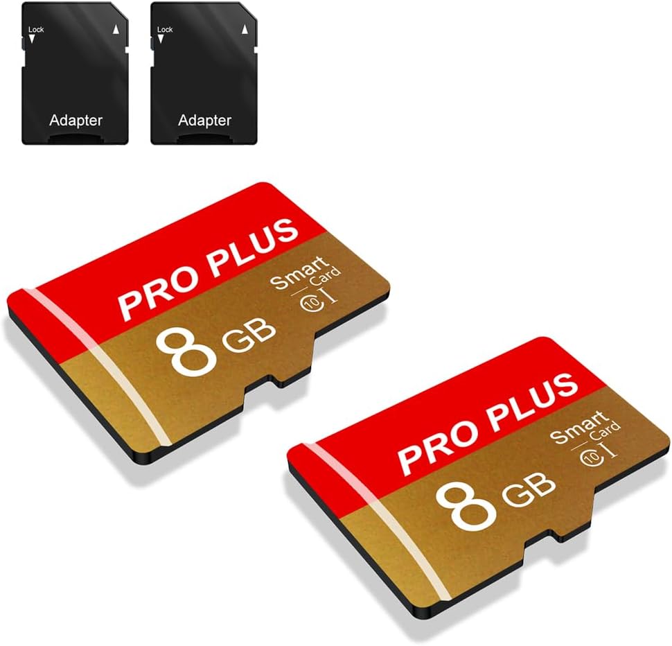 2 Pack TF Card 8GB with Adapter, High Speed Memory Card, UHS-I C10 A1 Memory TF Card for Tablet/Mobile Phone/Camera/Car Audio/Game Console (TF162 Red Gold 8GB)