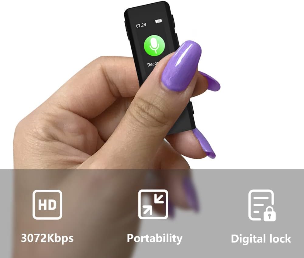 64GB Lavalier Recorder - Recording with Playback Digital Voice Recorder Ideal for Meetings/Lectures/Interviews Password Protected Portable Mini Recorder with USB, MP3 Audio Recording Device