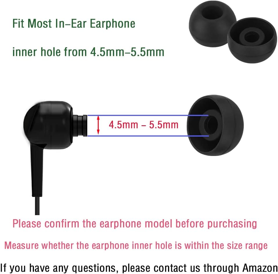 Earbud Replacement Tips - Silicone Earbud Caps for In-Ear Headphones, Black Large 10 Pairs