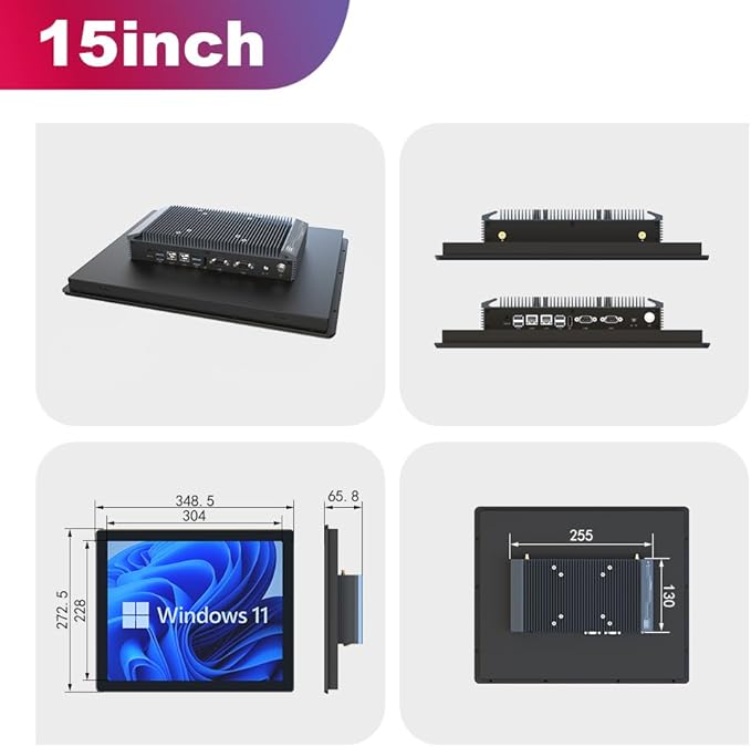 YEYO 15.0 Industrial Computer Touch Screen 10 Point Touch Industrial Computer Resolution 1024 * 768 450nit RJ45*2 USB*4 com*2 HD*1 WiFi+BT(7300U/8+256)