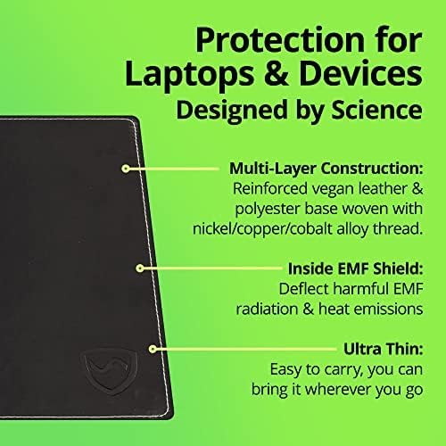 Shield Your Body - Laptop Lap Pad with SaferBody™, Anti Radiation Shield & Heat Shield Pad, EMF Blocker Laptop Pad for Up to 17in.Wide Device (15.9 x 12 inches), Jet Black PU Leather Color