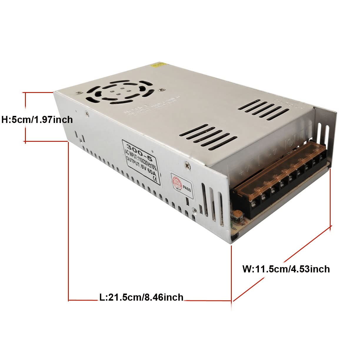 Henxlco 110V/220V 5V 60A 300W AC to DC Universal Regulated Switching Power Supply Adapter Transformer Driver Converter
